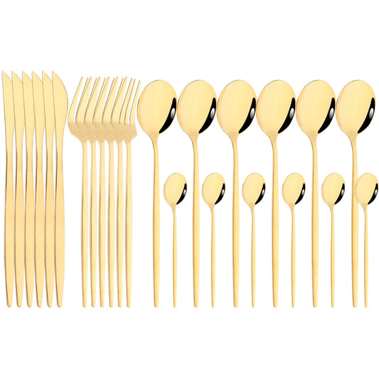 Mirror 24 Pcs Gold Cutlery Sets