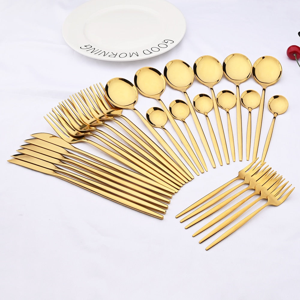 30pcs Gold Dinnerware Set Stainless Steel Stea